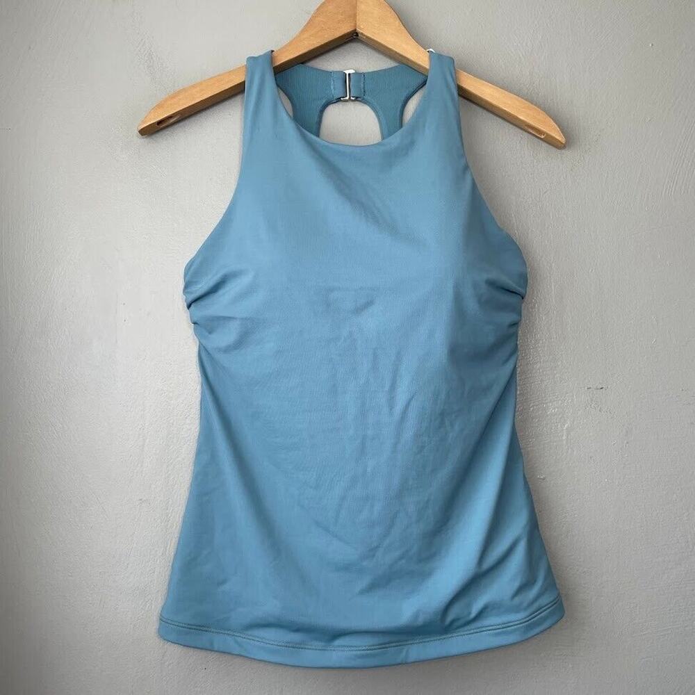 Women’s High-Neck Light Blue Swim Tank